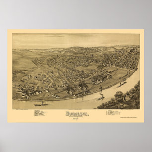 Póster Duquesne, mapa panorâmico do PA - 1897