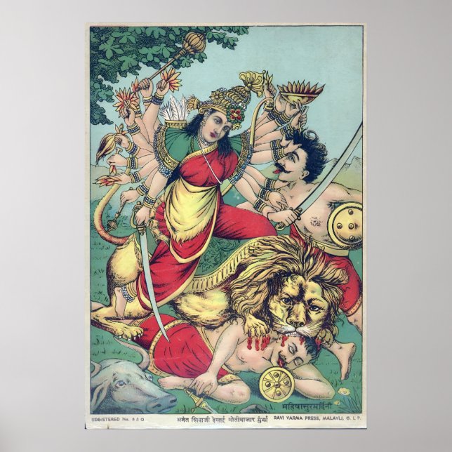 Poster Durgá, Matadora do Demônio Búfalo (Mitologia Hindu (Frente)
