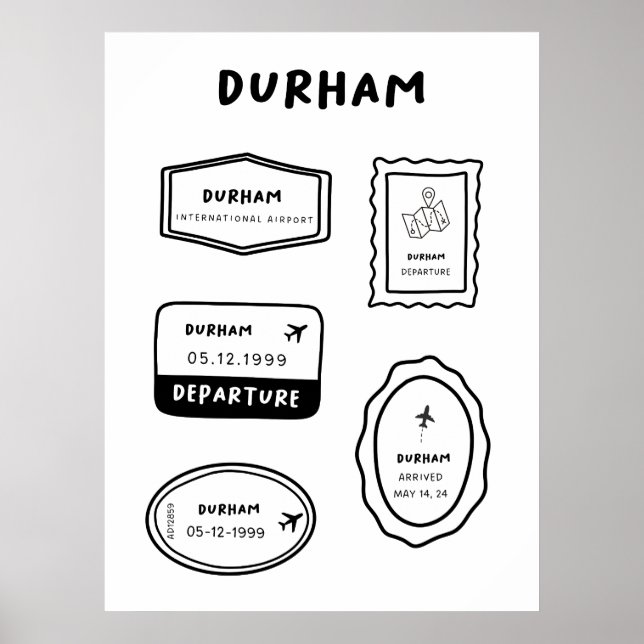 Poster Durham - Coleção de Carimbos de Viagem | Minimalis (Frente)