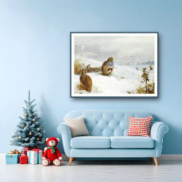 Poster Duro de perdizes e uma lebre, Art Birds