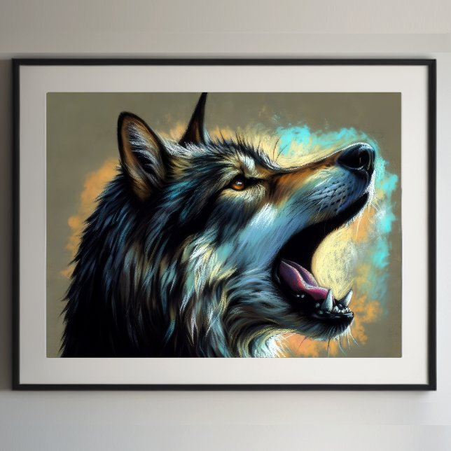 Poster Duro Pastel Desenhando Lobo Howling (Criador carregado)