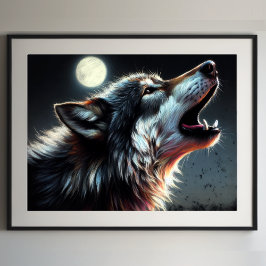 Poster Duro Pastel Desenho Lobo Howling Lua II