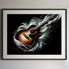 Poster Duro Pastel Desenho Stag Guitarra Acústica