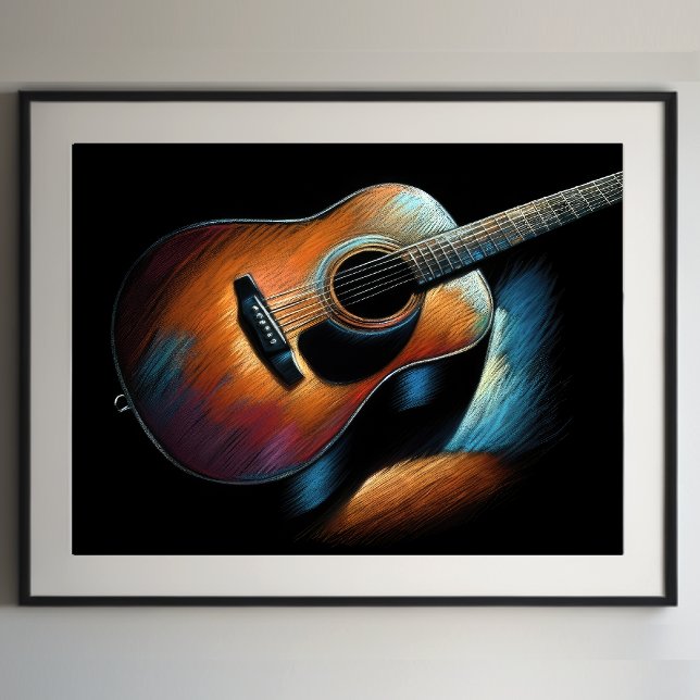 Poster Duro Pastel Desenho Violão Acústico (Criador carregado)
