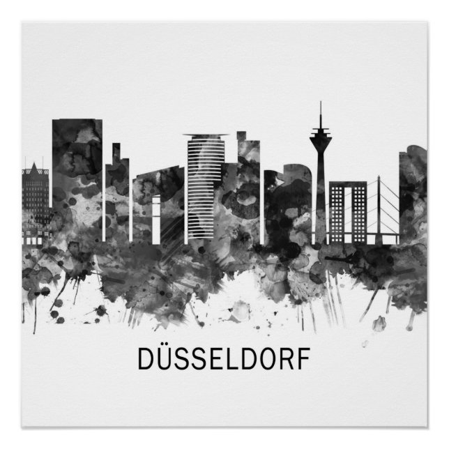 Póster Dusseldorf Alemanha Skyline BW (Frente)