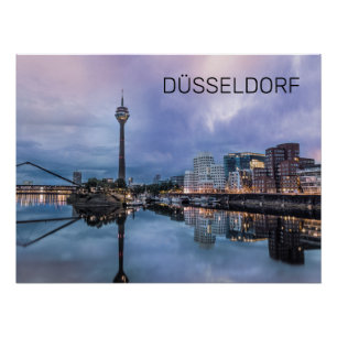 Póster Dusseldorf Skyline Alemanha Holiday Sunset Souveni