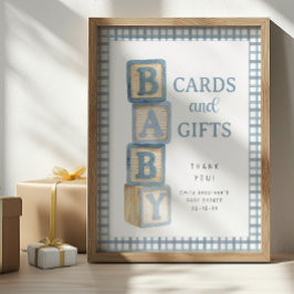 Poster Dusty Blue Baby Blocks Cards and Gifts Baby Shower