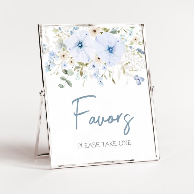 Poster Dusty Blue Baby Bloom Favor do Chá de fraldas (Boy Spring Flowers Baby Shower Favors Sign)