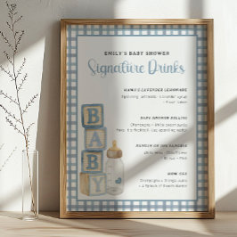 Poster Dusty Blue Baby Shower Signature Drinks Sign