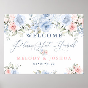 Poster Dusty Blue+Blush Rosas de Aquarela Separar-se