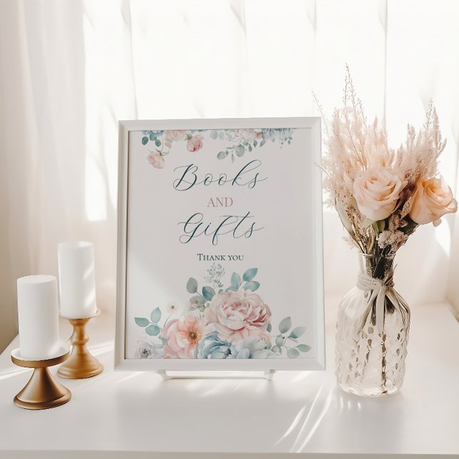 Poster Dusty Blue Books e Chá de fraldas de presentes (Criador carregado)