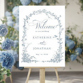 Poster Dusty Blue Botanical Arch Garden Wedding Welcome 