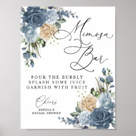 Poster Dusty Blue & Champagne Floral Bridal Shower Mimosa