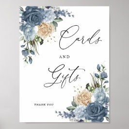 Poster Dusty Blue & Champagne Floral Cards and Gifts Sign