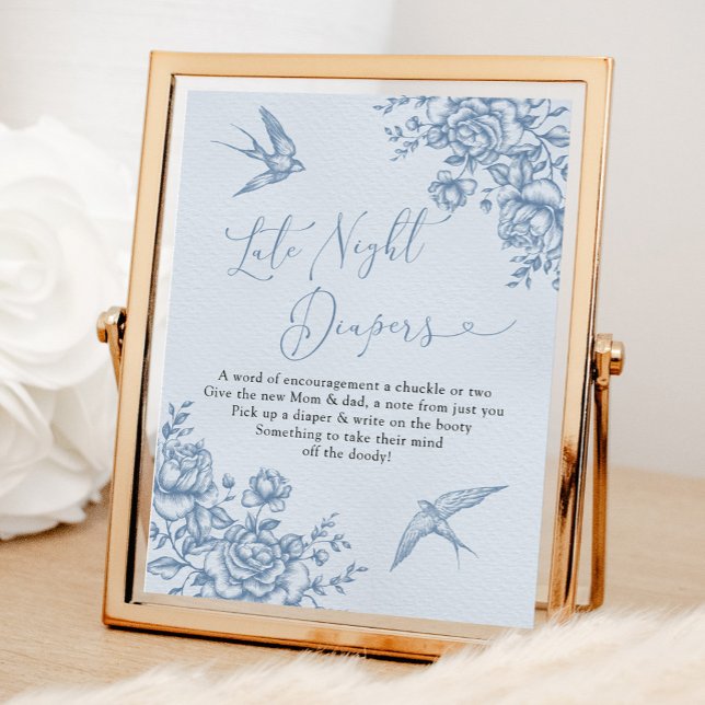 Poster Dusty Blue Chinoiserie Bebê Tarde Fralda Noturna (Criador carregado)