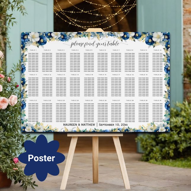 Poster Dusty Blue Dourado Floral 30 Mesas (Criador carregado)