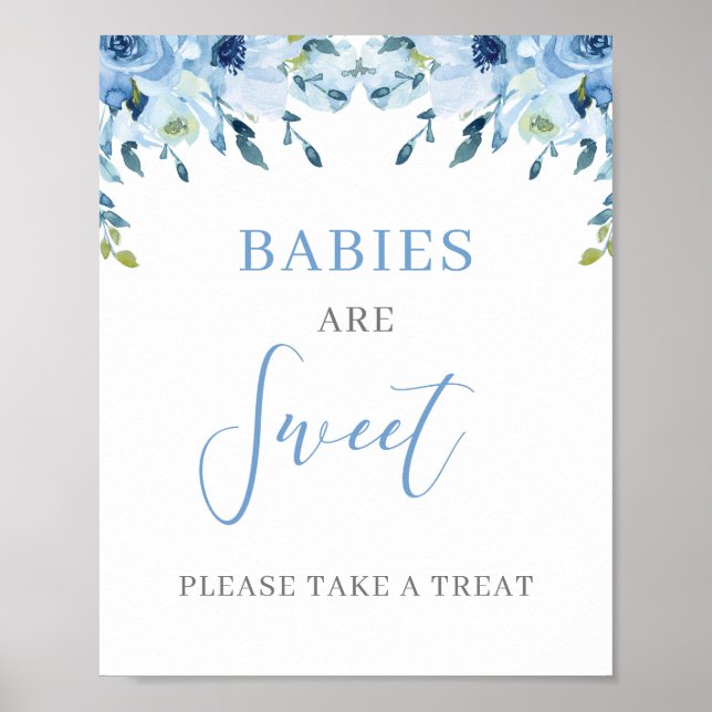 Poster Dusty Blue Floral Boho Babies são sinais doces (Frente)