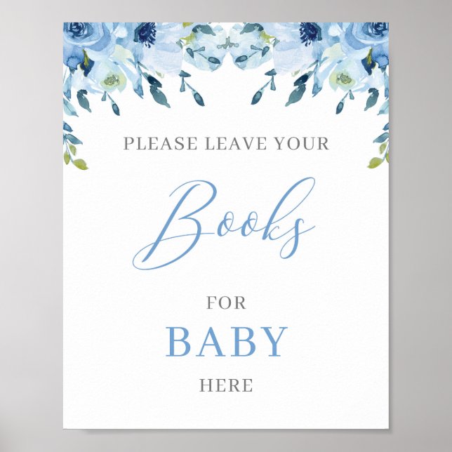 Poster Dusty Blue Floral Boho livros para bebê (Frente)
