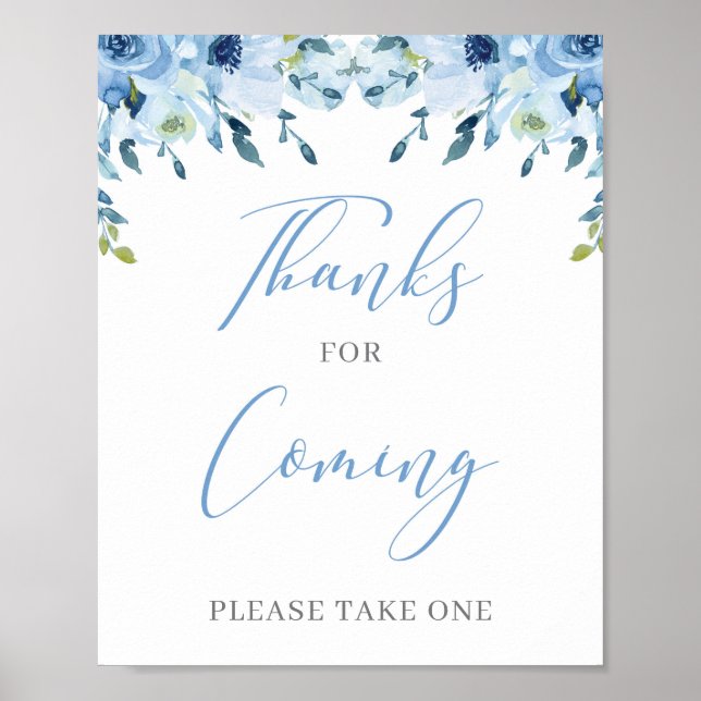 Poster Dusty Blue Floral Boho Obrigados para o próximo si (Frente)
