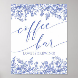 Poster Dusty Blue Floral Café Bar Amor é Sinal de Criação