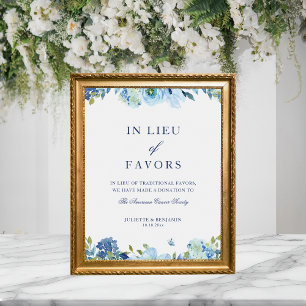 Poster Dusty Blue Floral em vez de Favor Sinal de Casamen