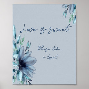 Poster Dusty-blue floral love is sweet bridal shower Po