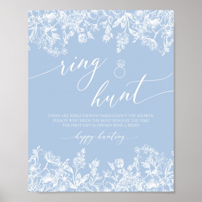 Poster Dusty Blue Floral Ring Hunt Chá de panela (Frente)