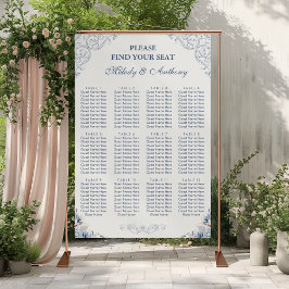 Poster Dusty Blue Floral Wedding Seating Chart