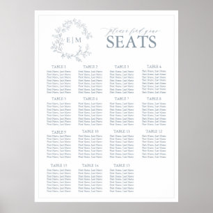 Poster Dusty Blue Leafy Crest Monograma Casamento