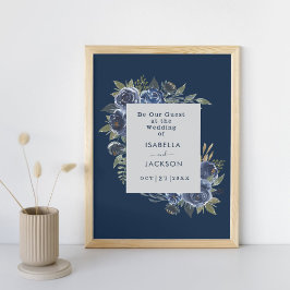 Poster Dusty Blue Marinho Champagne Casamento de Marfim