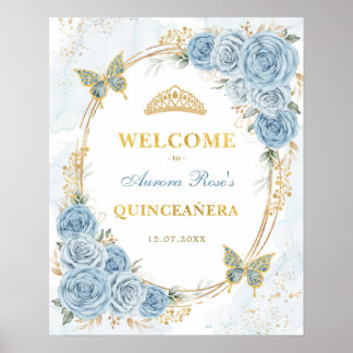 Poster Dusty Blue Quinceanera Mis Quince Boas-vindas