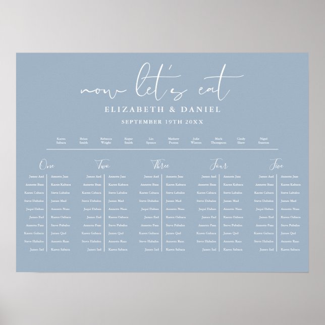 Poster Dusty Blue Table Plan Wedding Seating Chart (Frente)