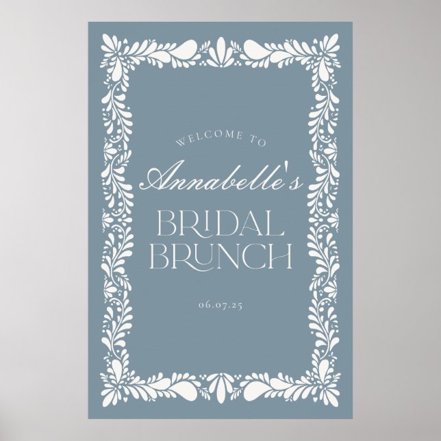 Poster Dusty Blue Talavera Fiesta Bridal Brunch (Frente)