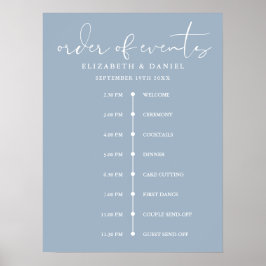 Poster Dusty Blue Wedding Order Of Events Timeline Sign