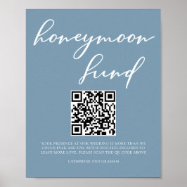 Poster Dusty Blue Weding Honeymoon Fund Código QR
