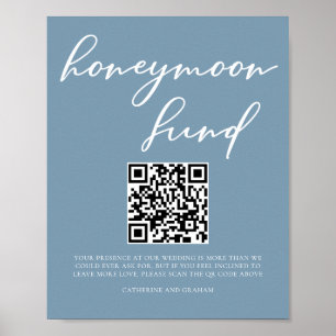 Poster Dusty Blue Weding Honeymoon Fund Código QR