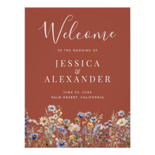 Póster Dusty Blue Wildflower 24x36 Rust Wedding Welcome