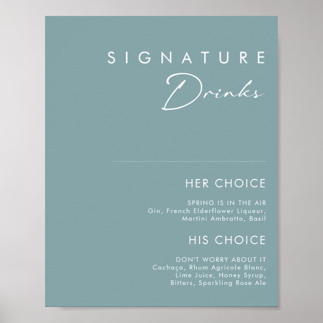 Poster Dusty Boho | Placa de Bebidas Azuis com Assinatura (Frente)