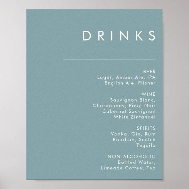 Poster Dusty Boho | Sinal de menu Drinks Azuis (Frente)