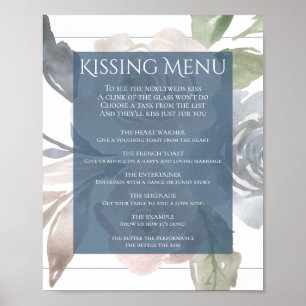 Poster Dusty Floral   Enfumaçado Blue Pastel Kissing Menu