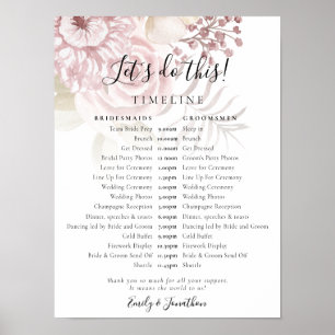 Poster Dusty Florals Script Cor-de-Rosa Horário do Dia do