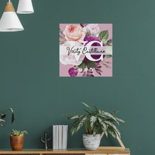 Poster Dusty Mauve Vintage Floral Personal Cartão de visi