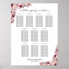 Poster Dusty Pink Boho Floral 10 Mesas Casamento