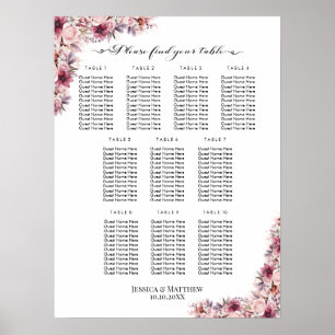 Poster Dusty Pink Boho Floral 10 Mesas Casamento