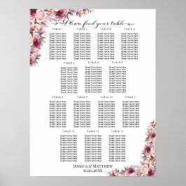 Poster Dusty Pink Boho Floral 14 Mesas Casamento