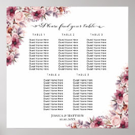 Poster Dusty Pink Boho Floral 5 Mesas Casamento