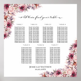 Poster Dusty Pink Boho Floral 7 Mesas Casamento