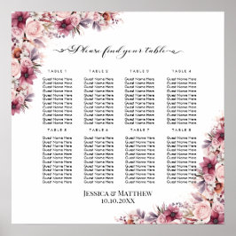 Poster Dusty Pink Boho Floral 8 Mesas Casamento