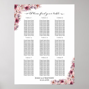 Poster Dusty Pink Boho Floral 9 Mesas Casamento