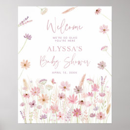 Poster Dusty Pink Boho Wildflower Chá de fraldas Bem-vind